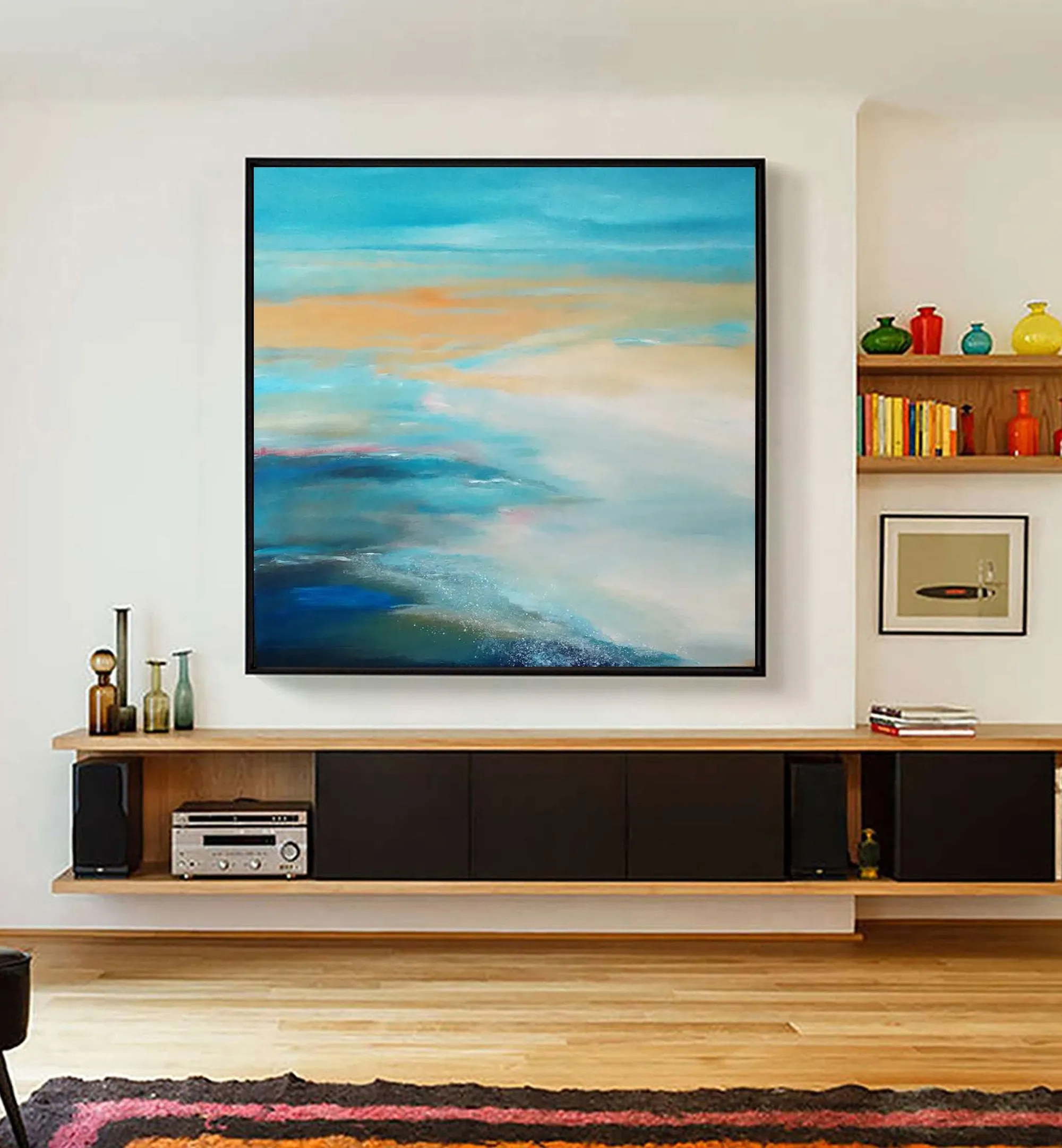 Large Ocean Sunset Painting Coastal Wall Art Ocean Painting OP011