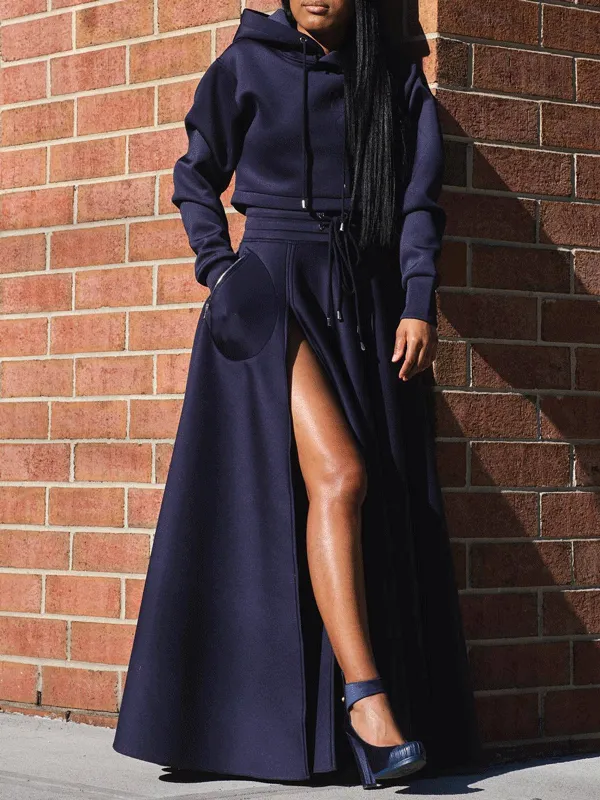 Long Sleeve Hooded Maxi Dress Set