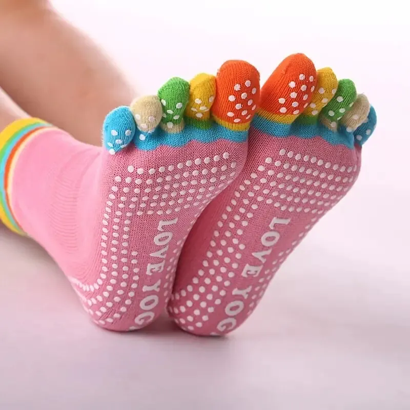 Love Yoga Rainbow Pink Toe Socks (Adult Medium - Women's Shoe Sizes 5-10)