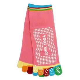 Love Yoga Rainbow Pink Toe Socks (Adult Medium - Women's Shoe Sizes 5-10)