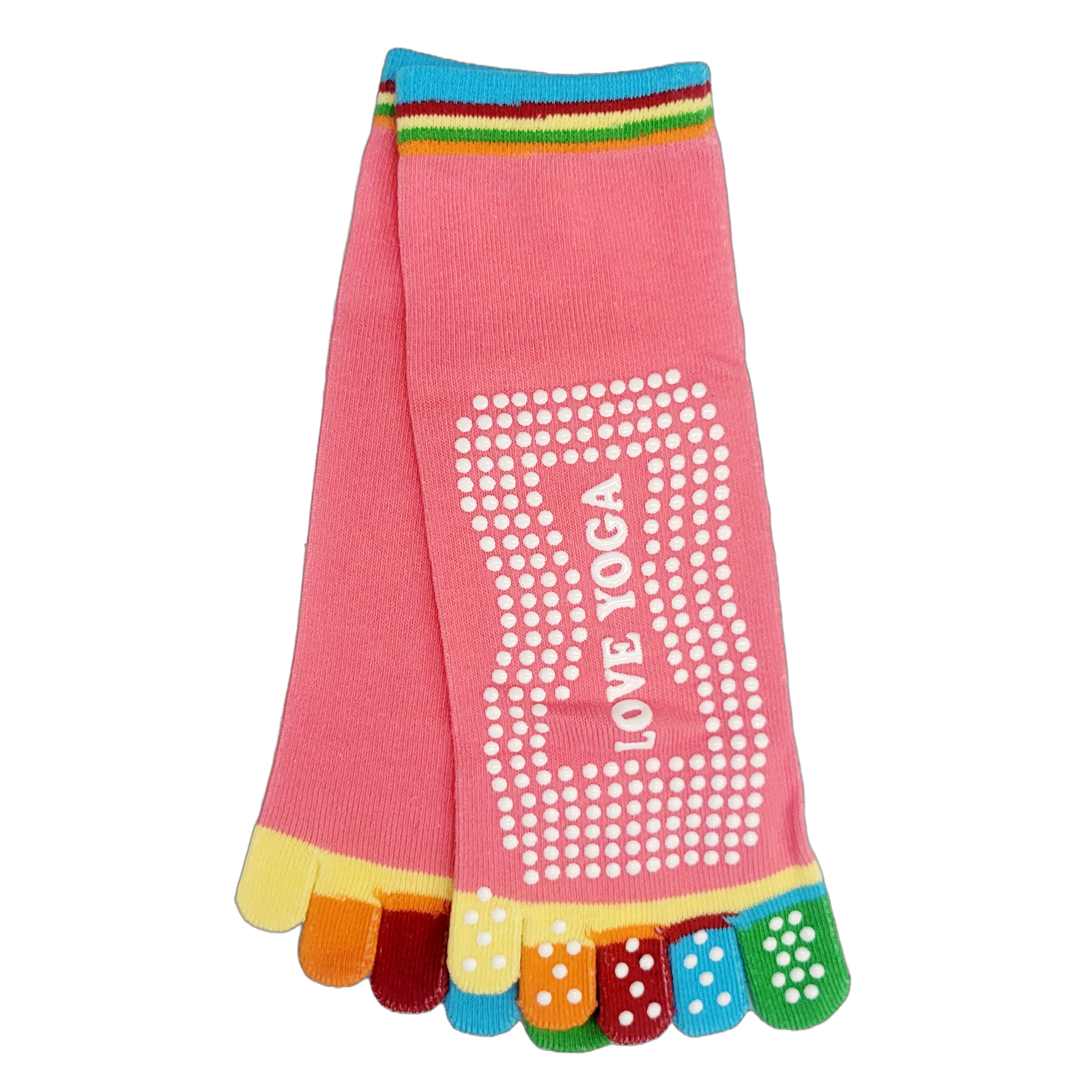 Love Yoga Rainbow Pink Toe Socks (Adult Medium - Women's Shoe Sizes 5-10)