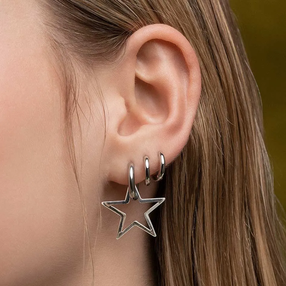 MAISIE. Star Hoop Earrings - Silver