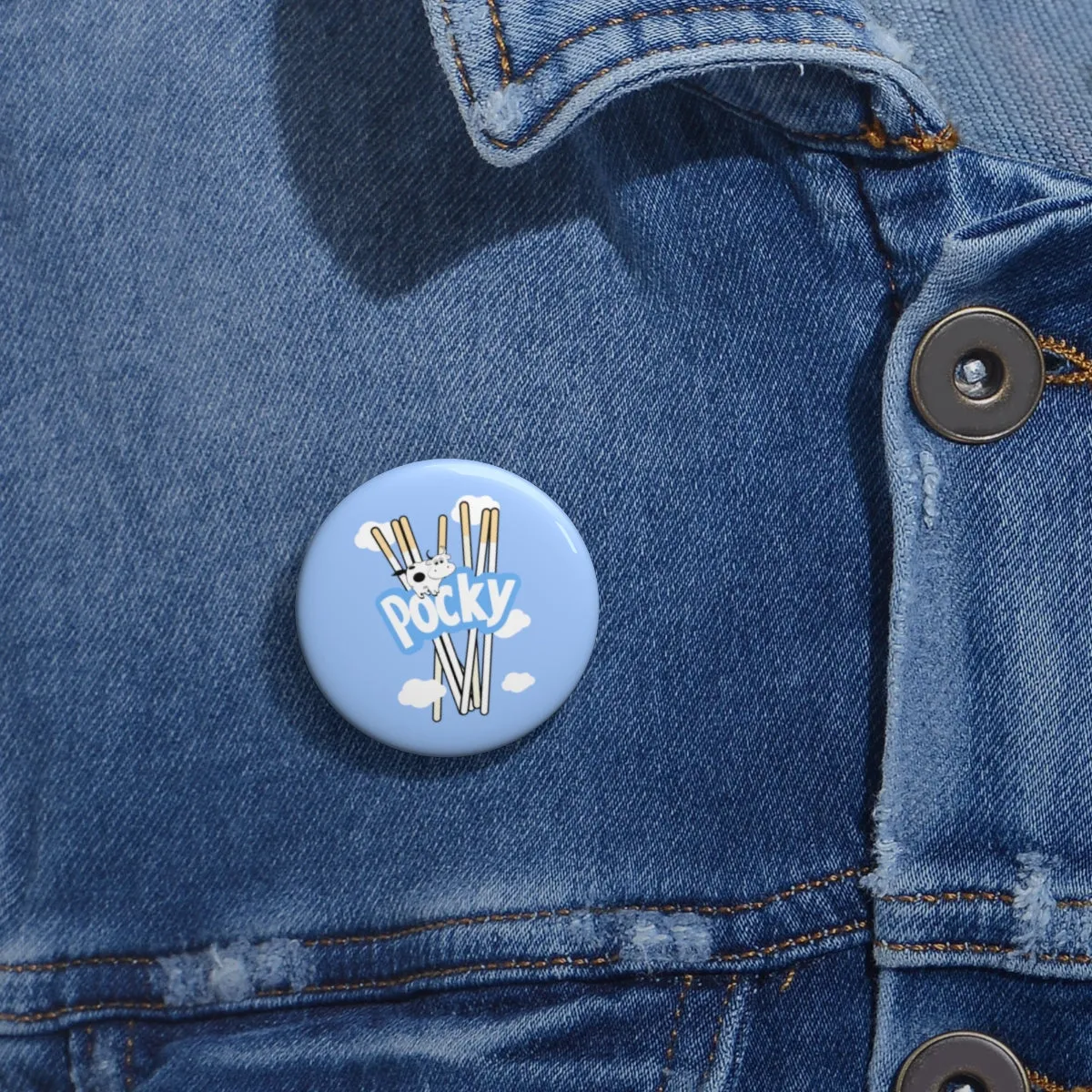 MILK POCKY BLUE Pin Buttons