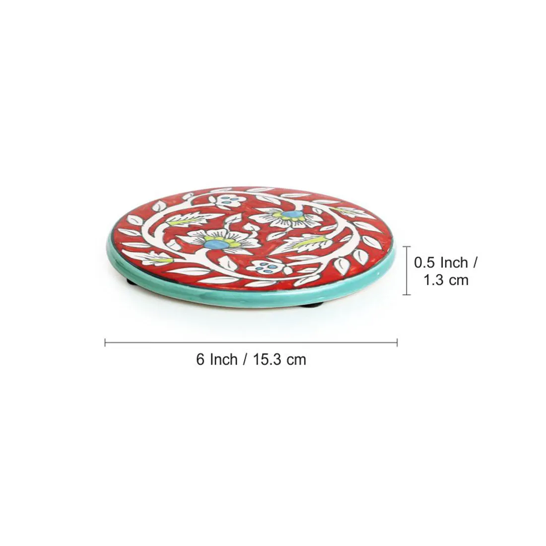 'Mughal Rounds' Floral Handpainted Trivets In Ceramic (Set of 2)