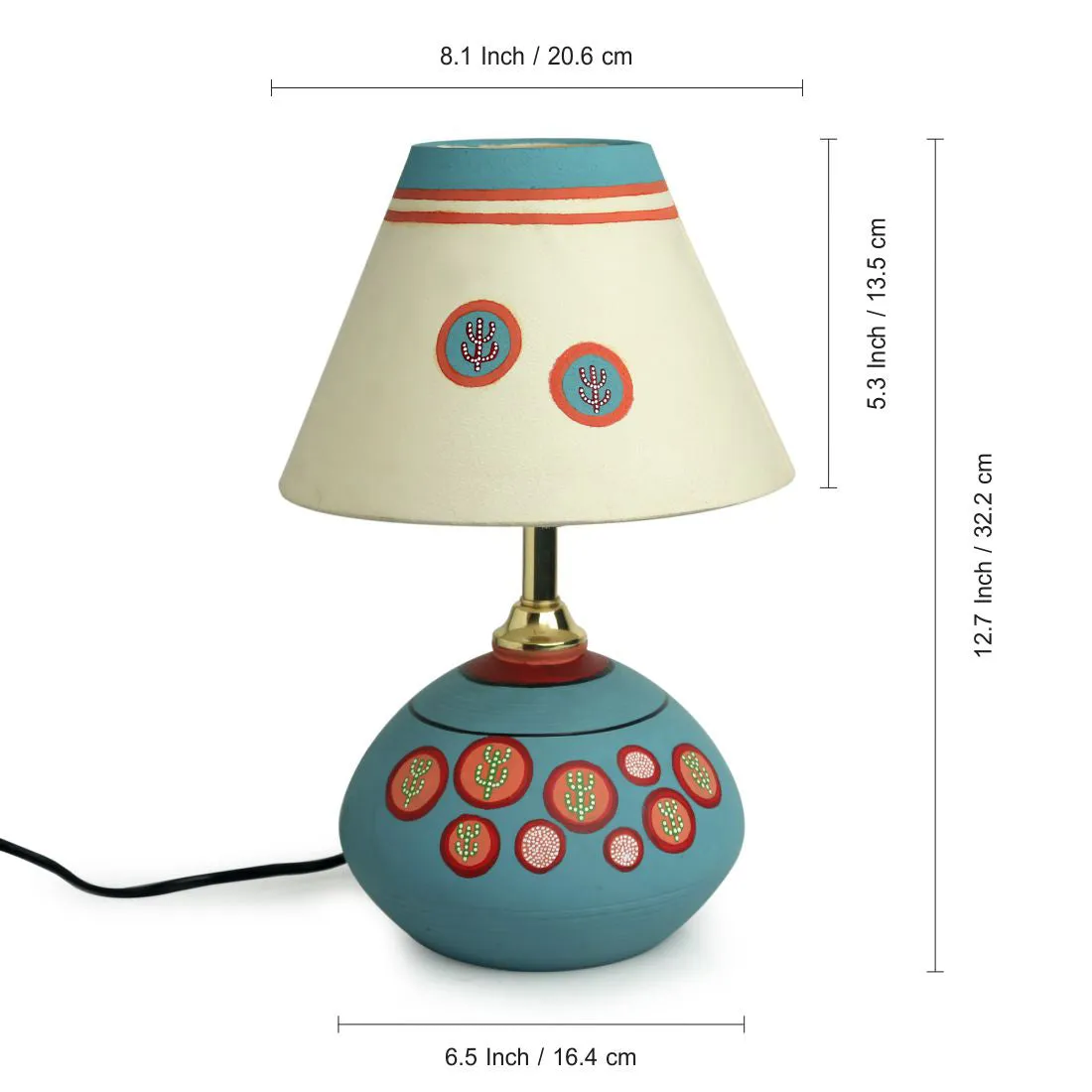 'Oasis In Light' Matki Shaped Handpainted Table Lamp In Terracotta (13 Inch)