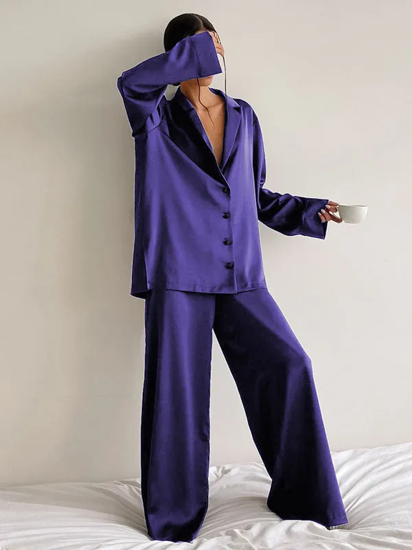 Oversized Solid Satin Loungewear Set