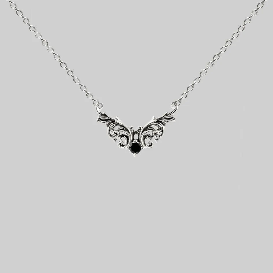 QUENTIN. Ornate Flourish Chevron Onyx Collar - Silver