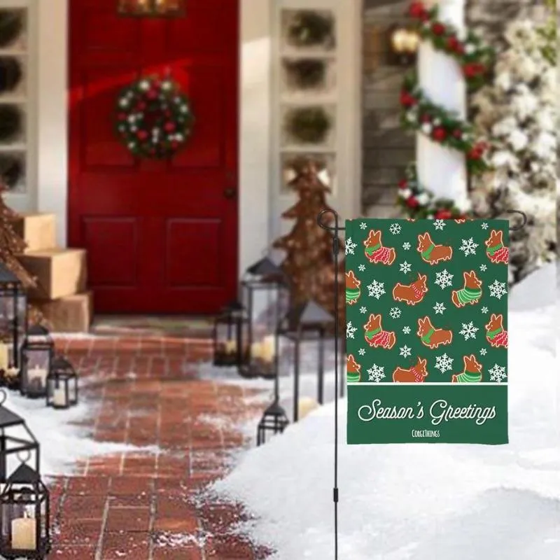 "Gingerbread Corgis" Green Garden Flag | Holiday Collection