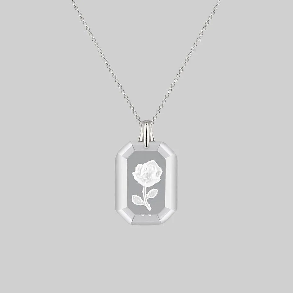 RAPHAEL. Etched Glass Rose Necklace - Silver