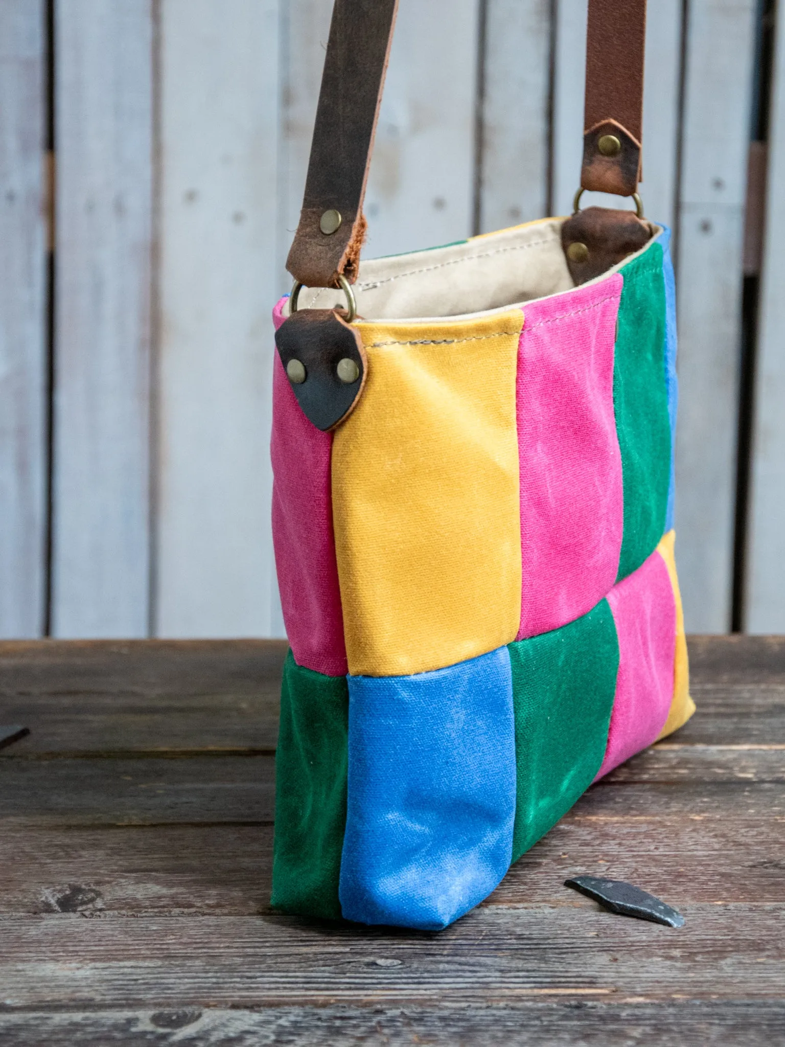 Ready to Ship | OOAK | Handmade Waxed canvas and leather Tote Bag | Patchwork Shortie | PW3