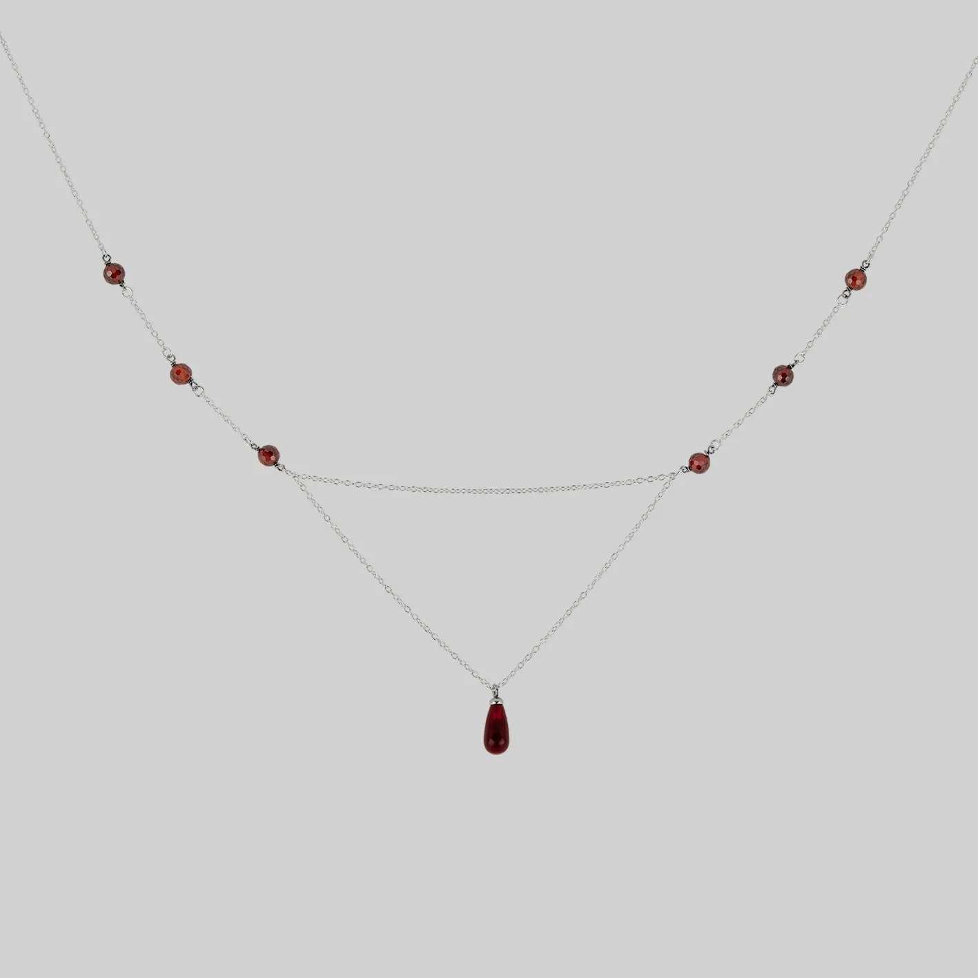 RELISH. Medieval Red Glass Droplet Necklace - Silver