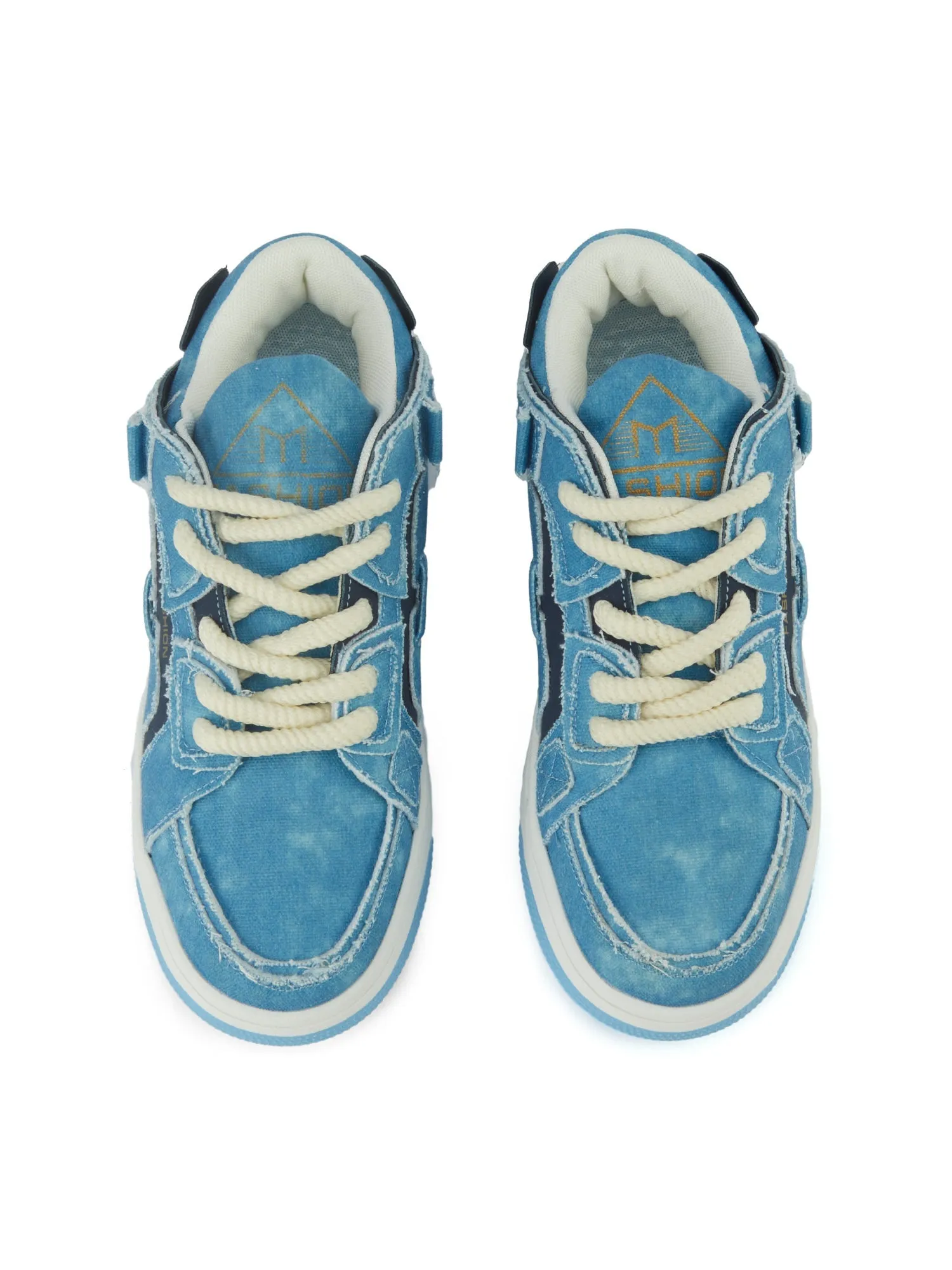 Shredded Denim Patchwork Sneakers