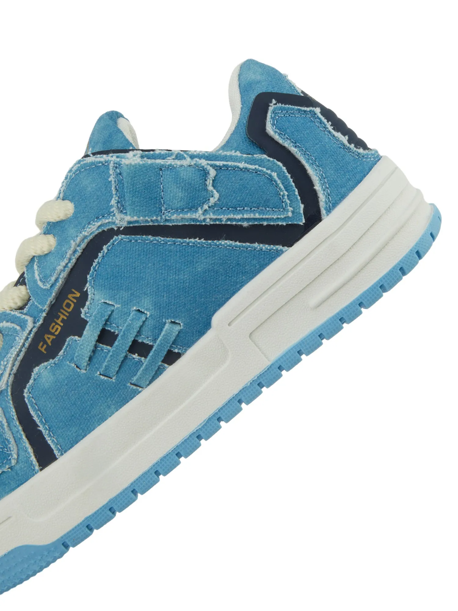 Shredded Denim Patchwork Sneakers