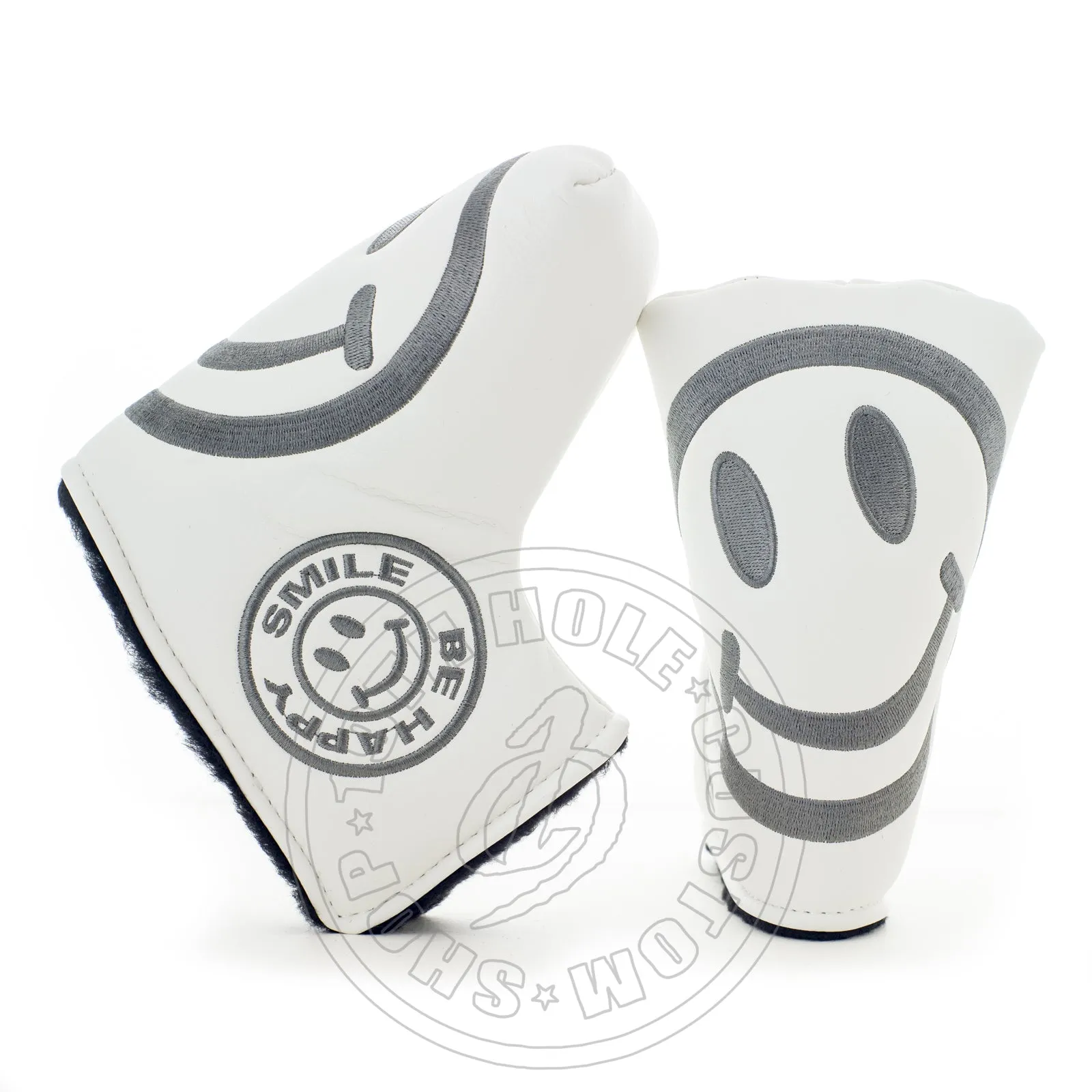 Smile Face Head Cover for Blade and Midsize Mallet Putter, White