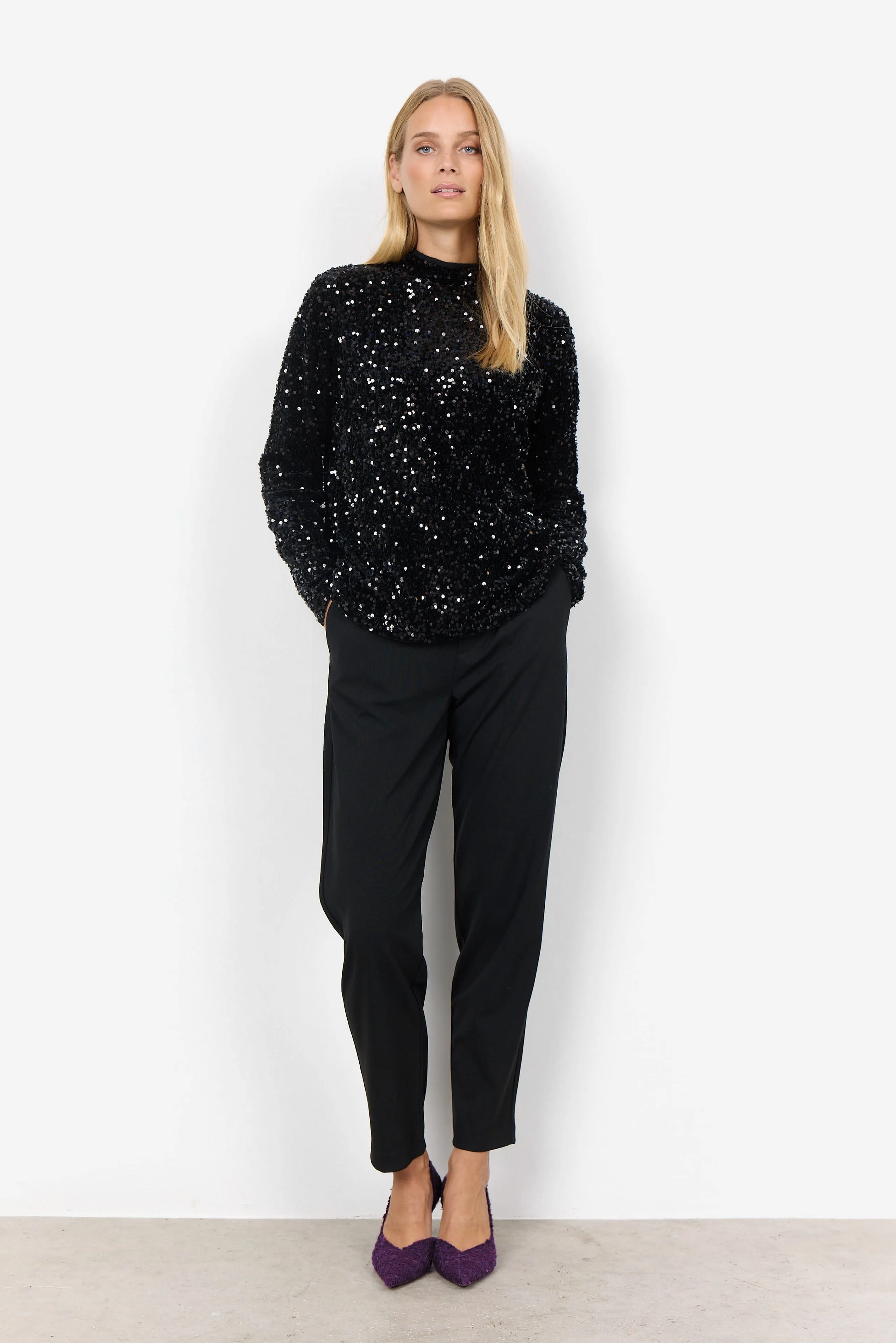 Soya Concept Sequin Top Black