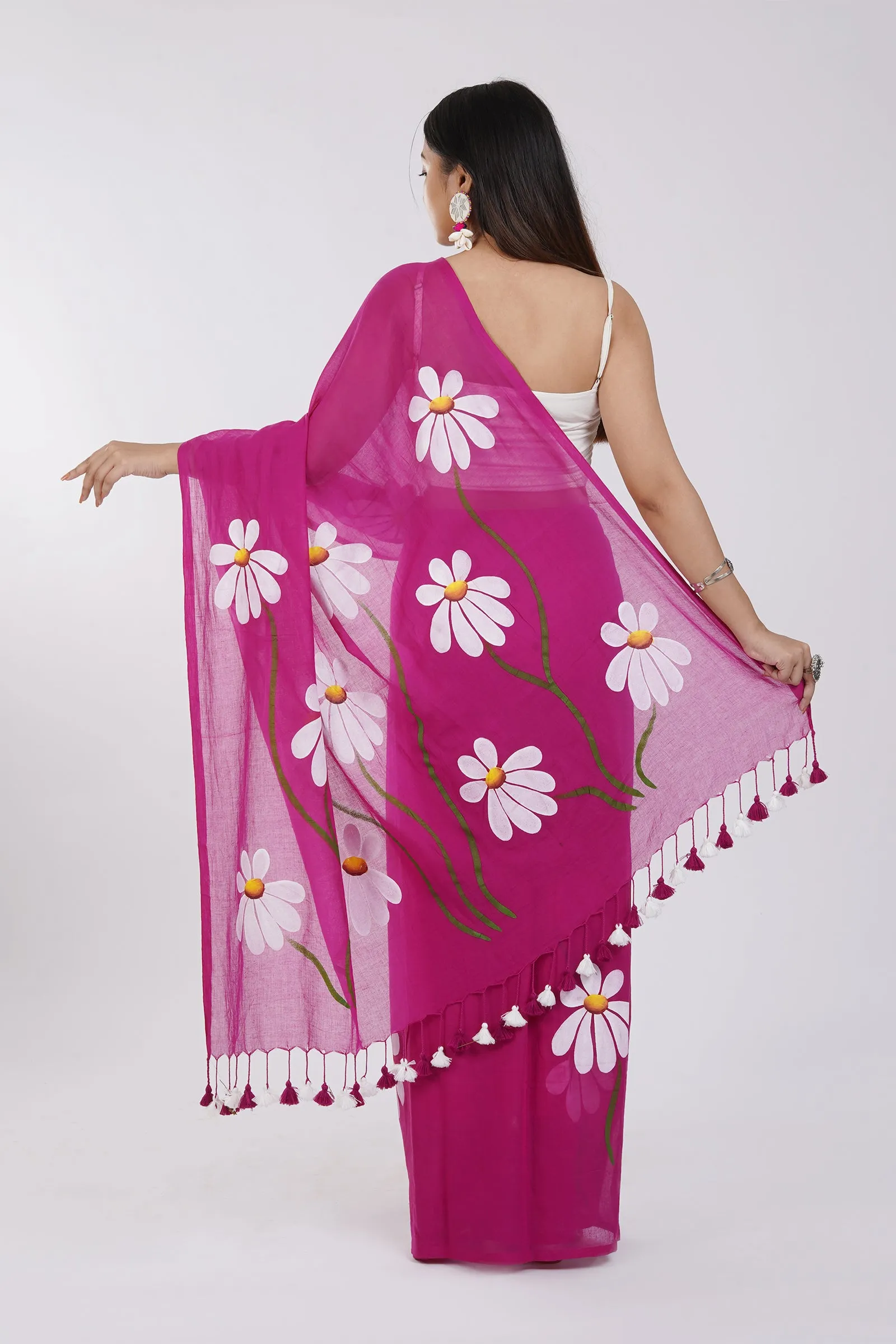 Teejh Blossom Breeze Fuchsia Pink Printed Mulmul Cotton Saree