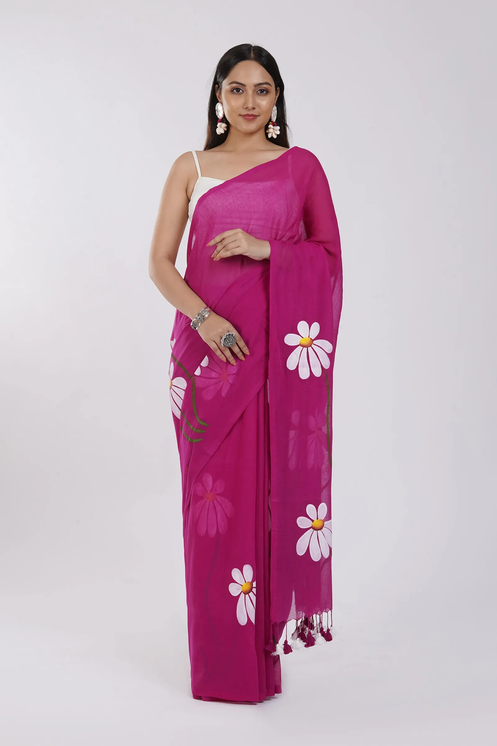 Teejh Blossom Breeze Fuchsia Pink Printed Mulmul Cotton Saree