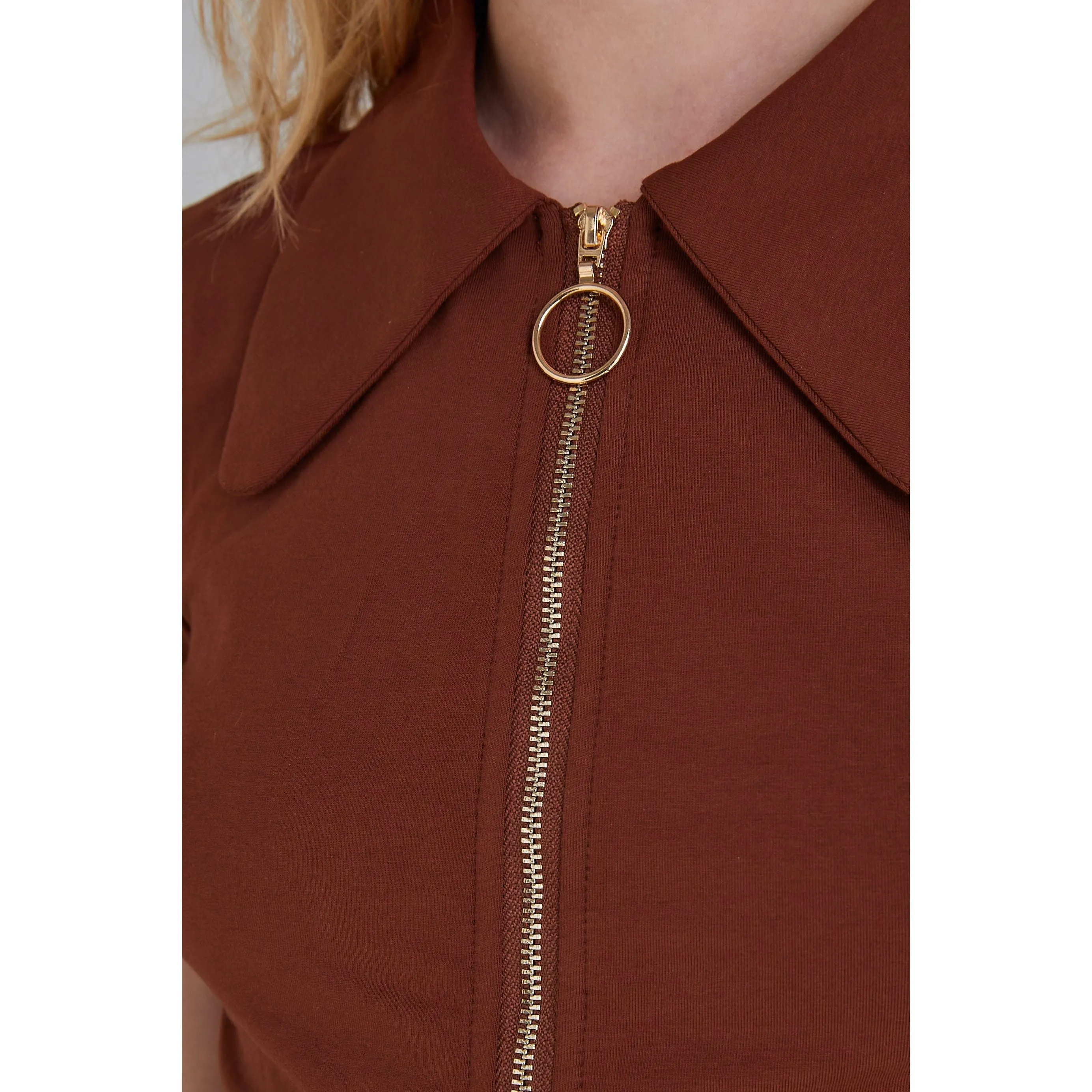 The Chain - Exclusive 'Jagger' Dagger Collar Zip Front Brown - Shirt