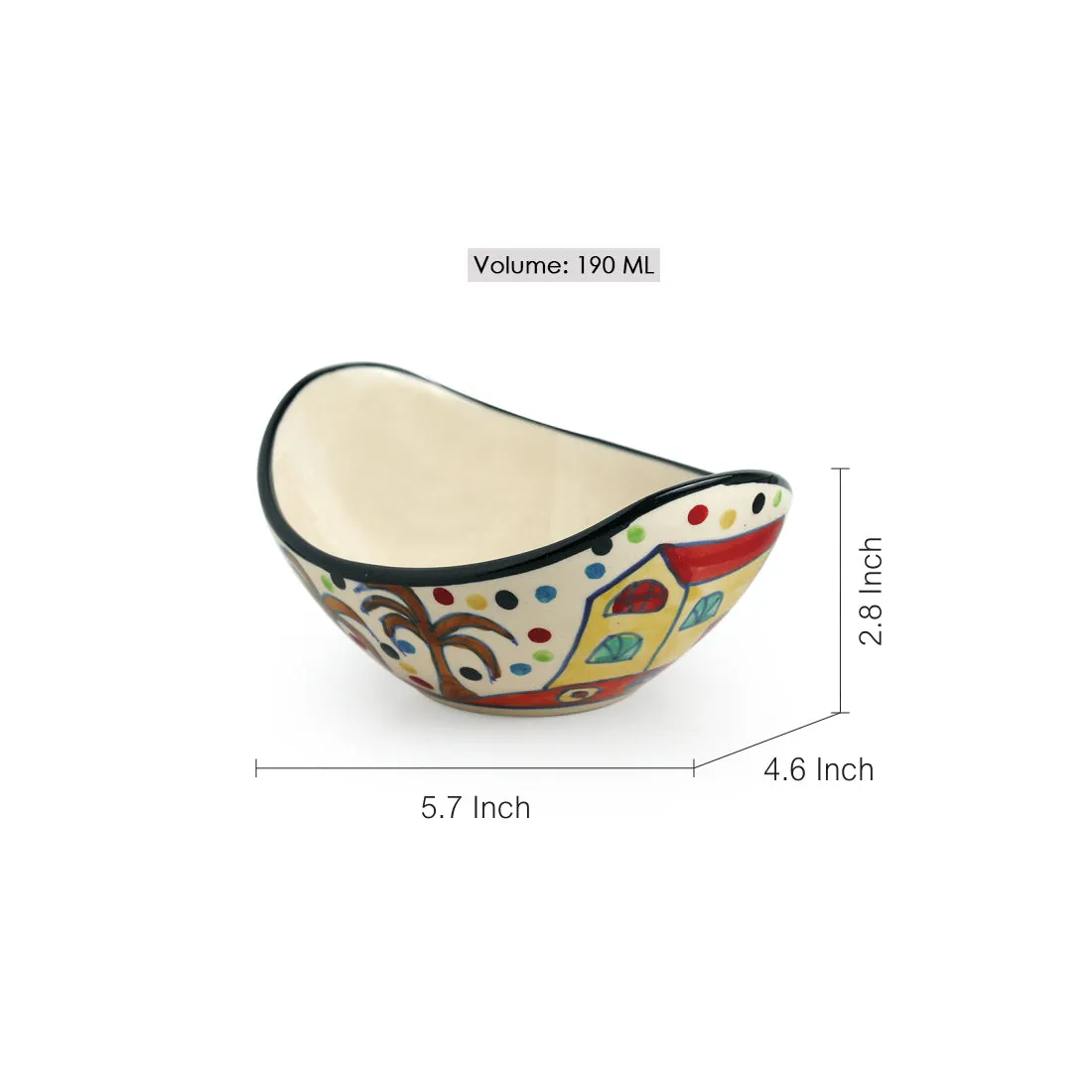 'The Hut Curved Serving' Handpainted Ceramic Bowls (Set Of 2)