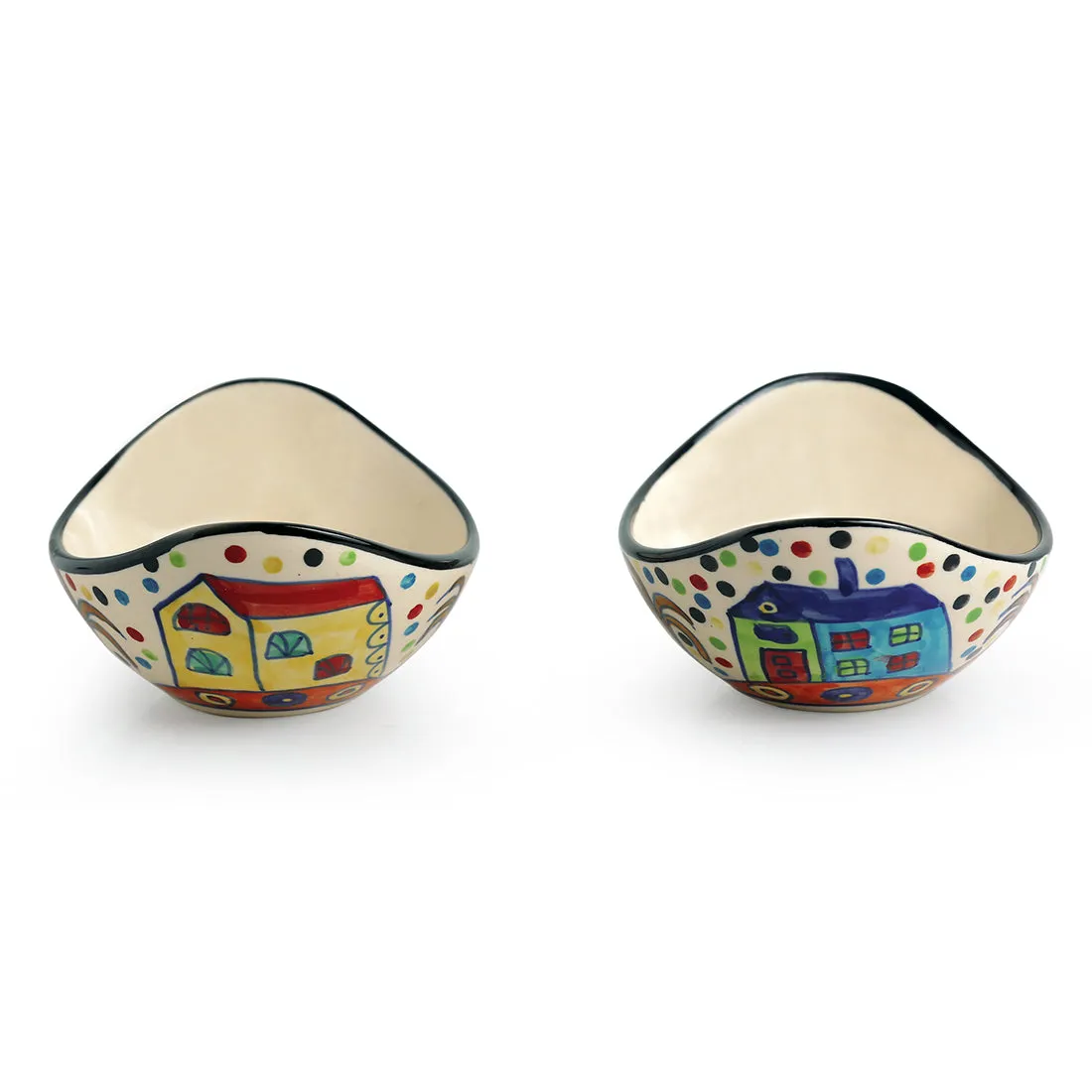 'The Hut Curved Serving' Handpainted Ceramic Bowls (Set Of 2)