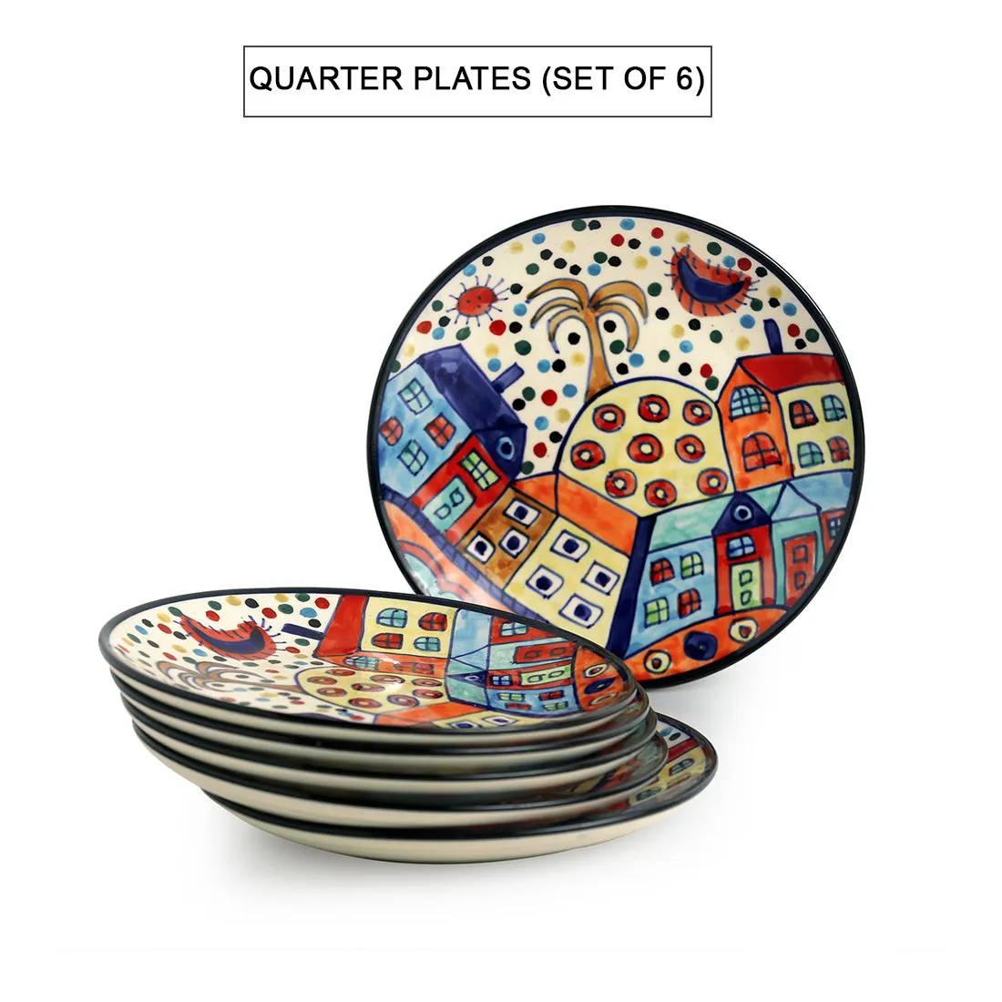 'The Hut Family' Handpainted Ceramic Quarter Plates (7 Inch, Set Of 6)