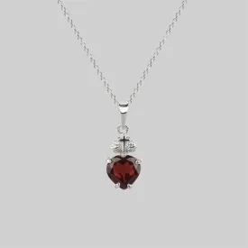 The Sacred Heart Garnet Necklace - Silver