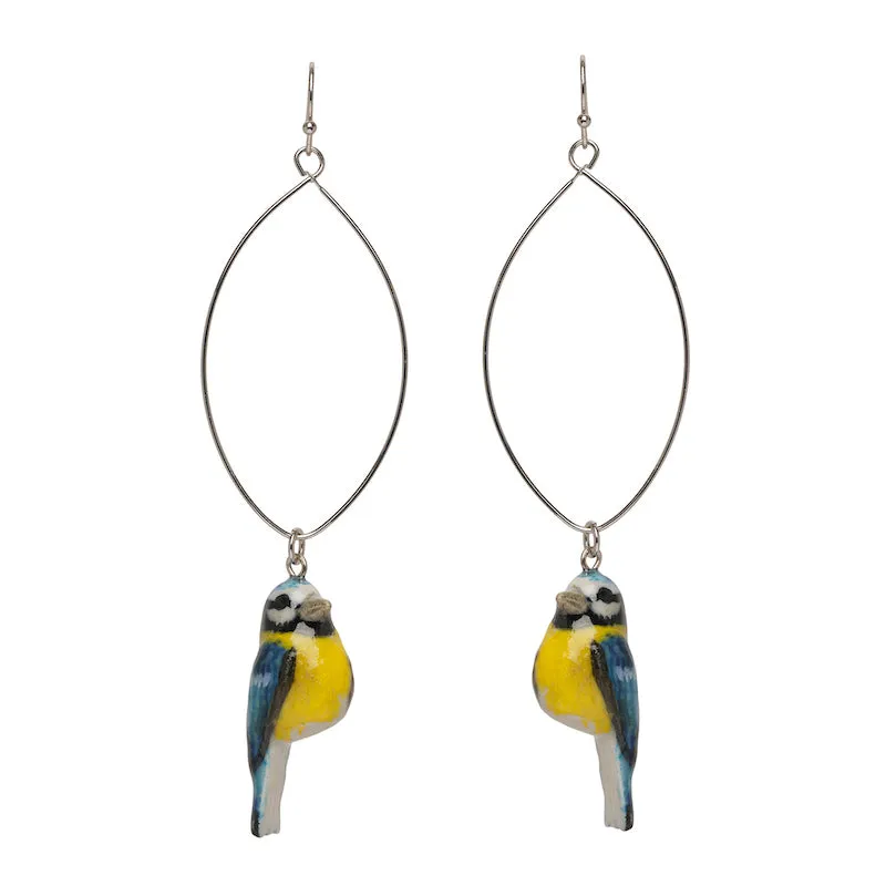 Tiny Blue Tit Oval Drop Earrings