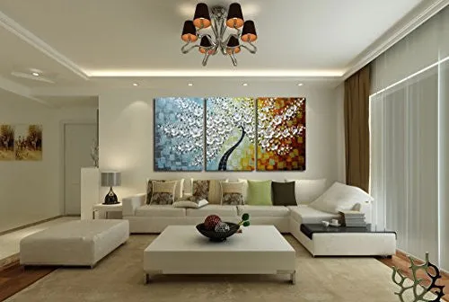 V-INSPIRE PAINTINGS, 20X30INCHX3 PAINTINGS OIL HAND PAINTING 3D HAND-PAINTED ON CANVAS ABSTRACT ARTWORK ART WOOD INSIDE FRAMED HANGING WALL DECORATION ABSTRACT PAINTING