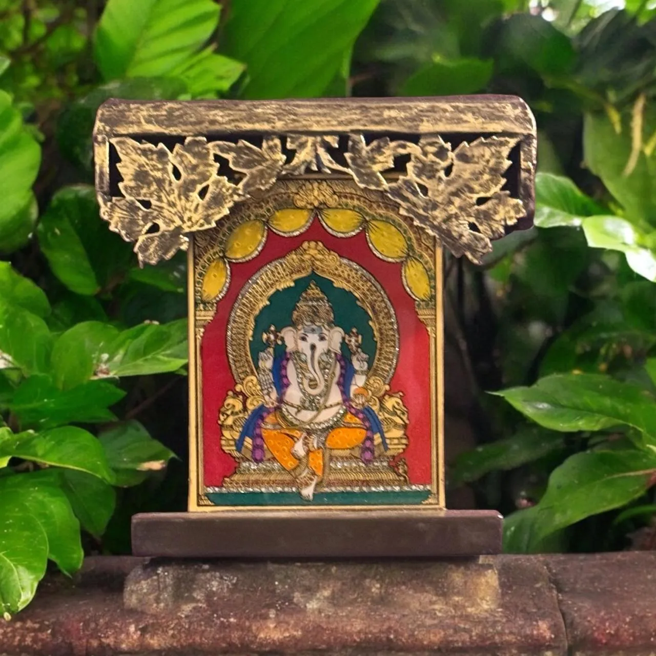 Wooden Framed Glass Tanjore ( Ganeshji )  -1