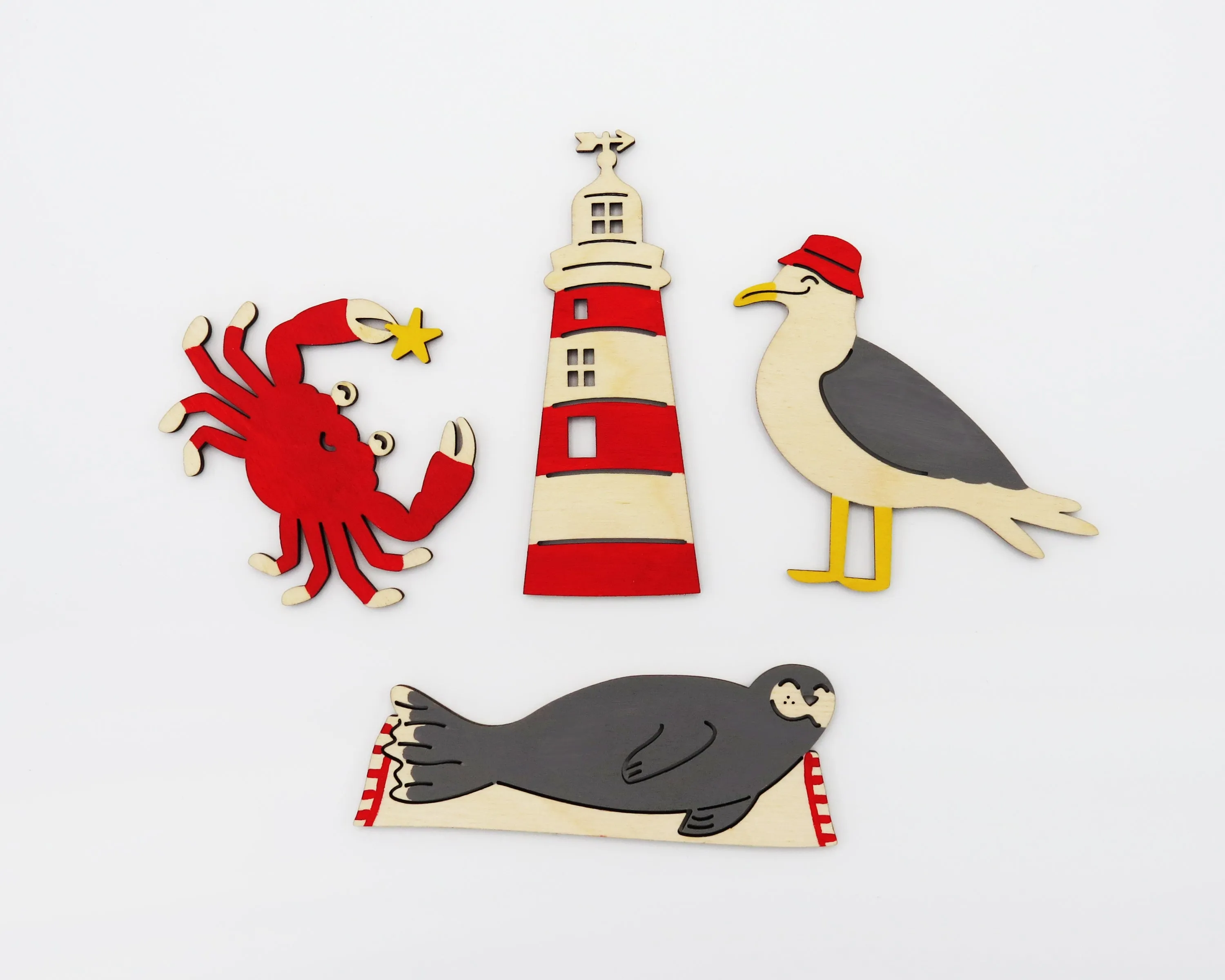 Wooden Sealife Magnets - Seal / Lighthouse / Crab / Seagull