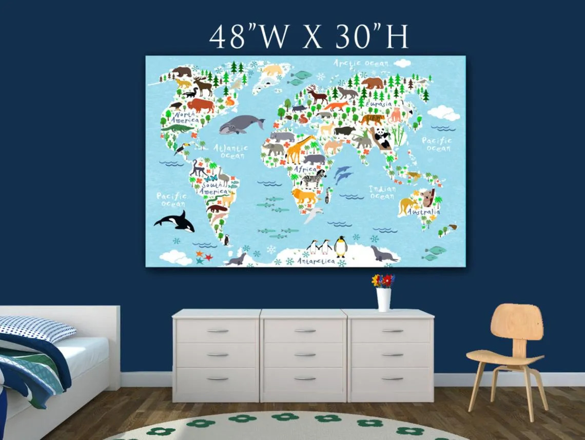 World Animal Map on Canvas