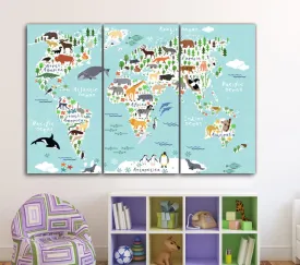 World Animal Map on Canvas